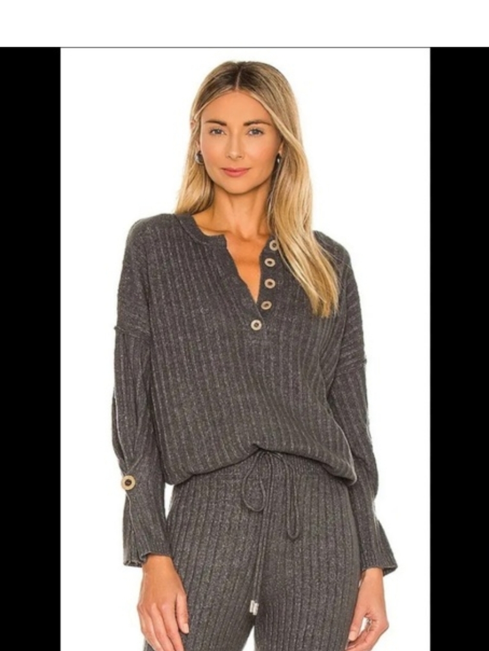 NWOTFree People Intimately Around The Clock Henley Sweater Gray Ribbed Pullover